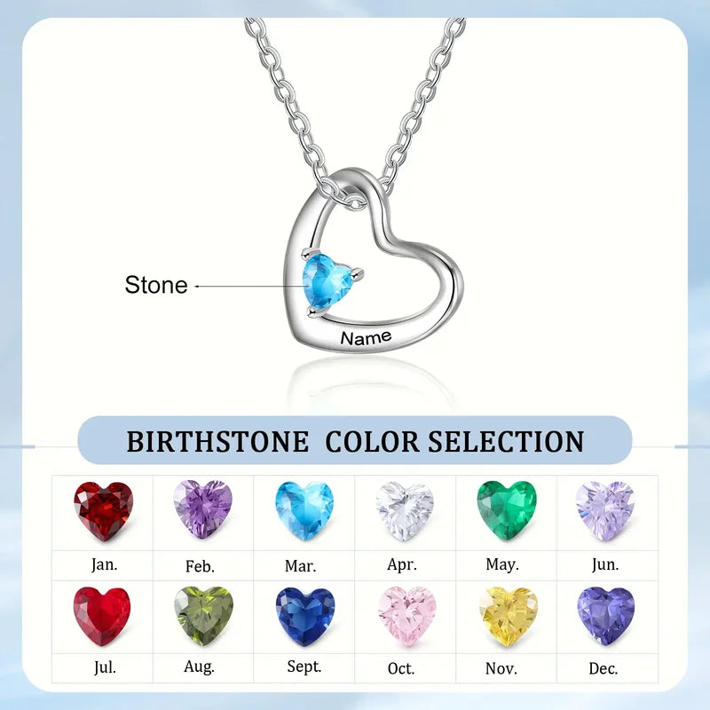 Ella Birthstone Heart Necklace with Names in 14K White Gold - MYKA